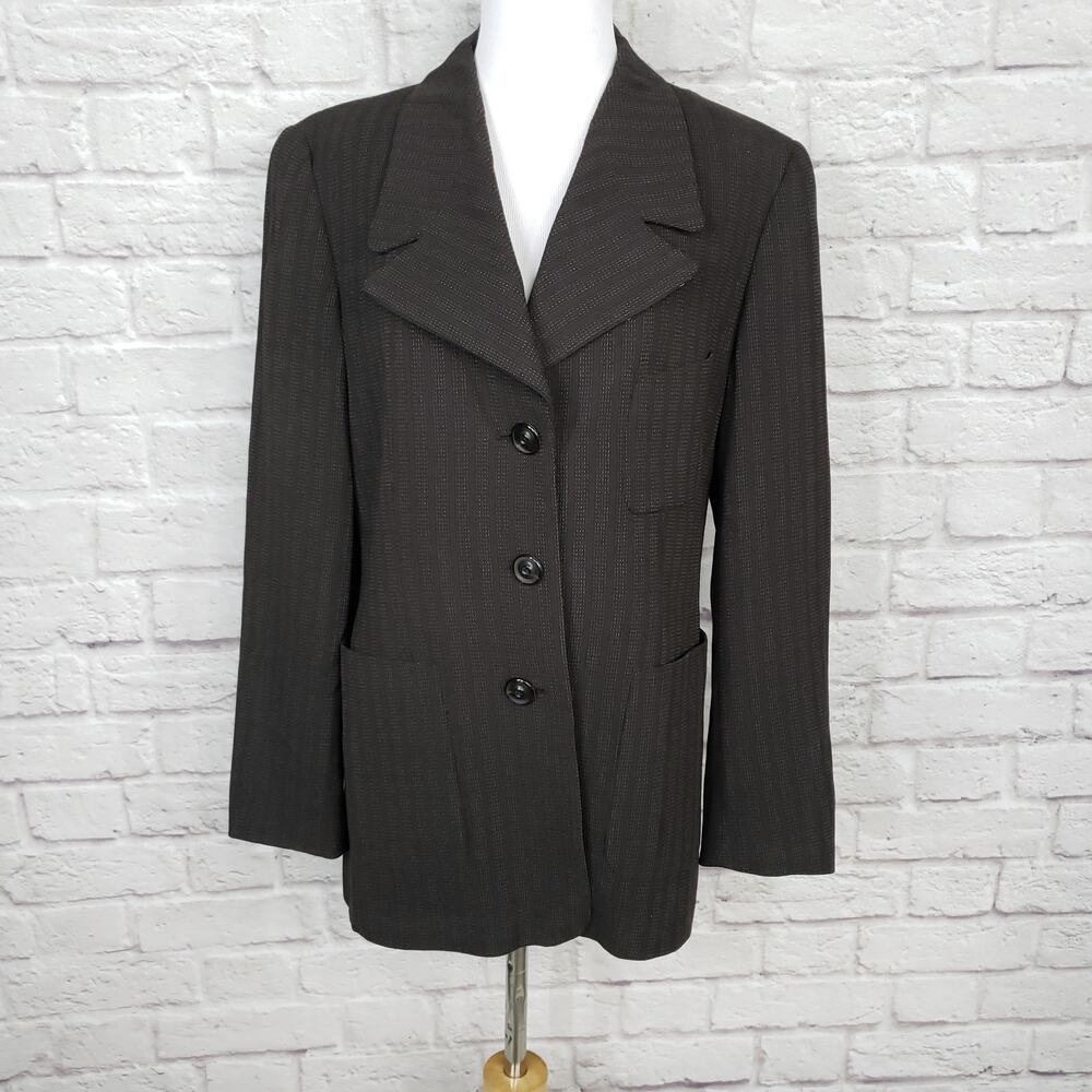Escada Brown Striped Wool Blend Blazer Jacket Fits a M/8/10